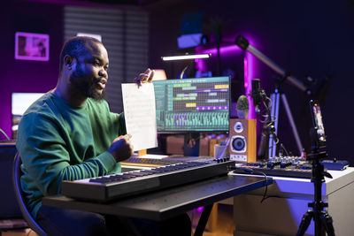 Young man using laptop on table