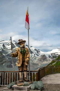 Statue against clear sky during winter