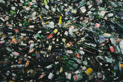 High angle view of bottles