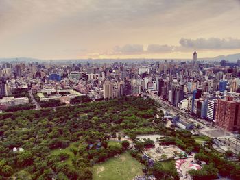 High angle view of townscape against sky