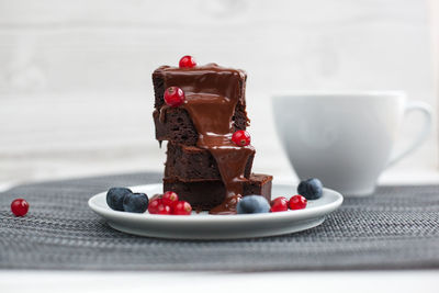 Close-up of dessert in plate on table