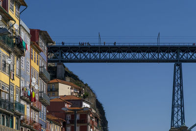 Low angle view of buildings against clear sky