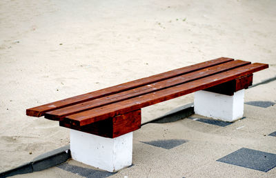 High angle view of empty bench on table