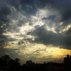 Silhouette of trees against cloudy sky