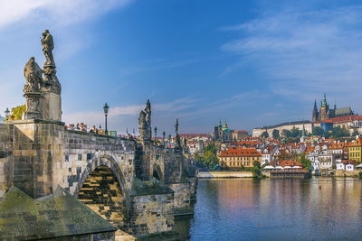 View of prague with prague castle from charles bridge, czech republic