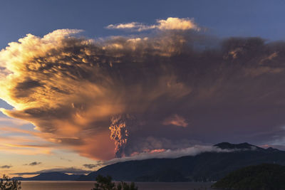 Scenic view of mountains against sky at sunset