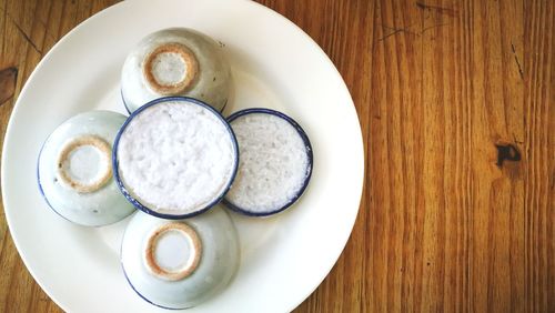 High angle view of breakfast on table