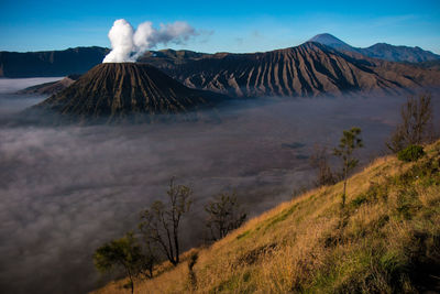 Smoke emitting from bromo mountain