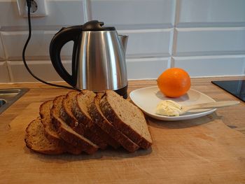 Close-up of breakfast served on table