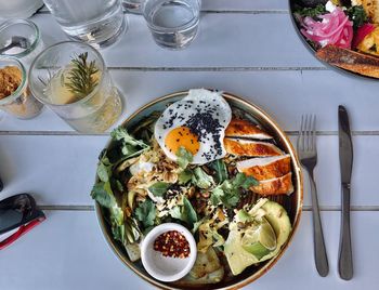 Directly above shot of food on table at restaurant