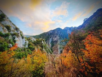 Scenic view of mountains against sky during autumn