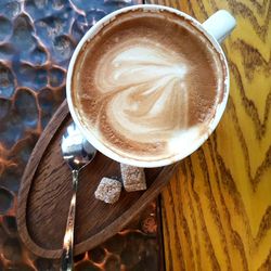 High angle view of coffee on table