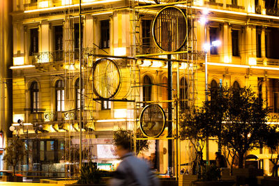 Blurred motion of illuminated building at night