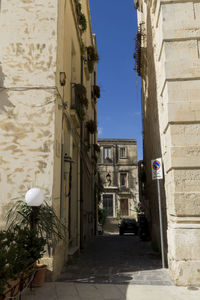 Narrow street amidst buildings in city