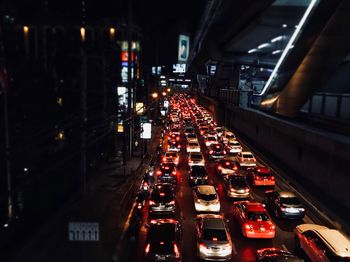 High angle view of traffic on road at night