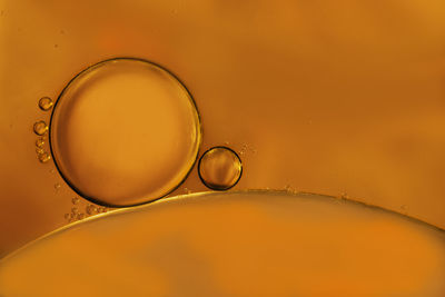 Close-up of water drop against orange background
