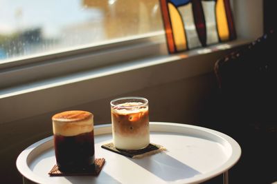 Close-up of coffee served on table