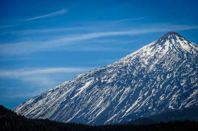 Scenic view of snowcapped mountain against blue sky