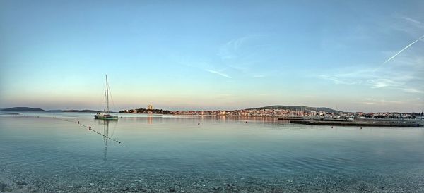 Scenic view of sea against sky during sunset