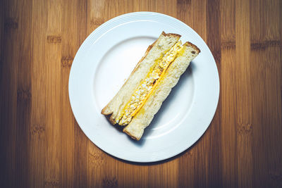 High angle view of breakfast served on table