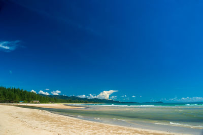 Scenic view of beach against blue sky