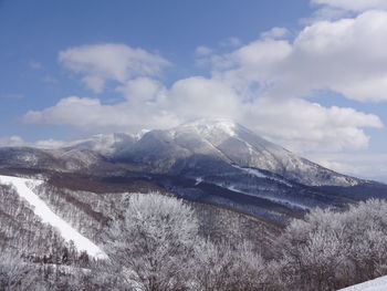 Scenic view of snowcapped mountains against sky