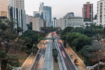 High angle view of street amidst buildings in city