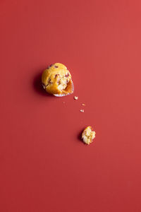 Close-up of cookies against red background