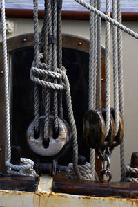 Close-up of rope at ship