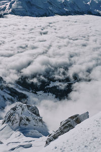 Scenic view of snow covered mountains against sky