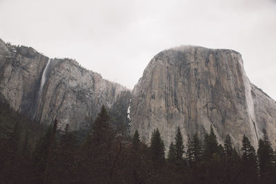 Low angle view of el capitan at yosemite national park against clear sky