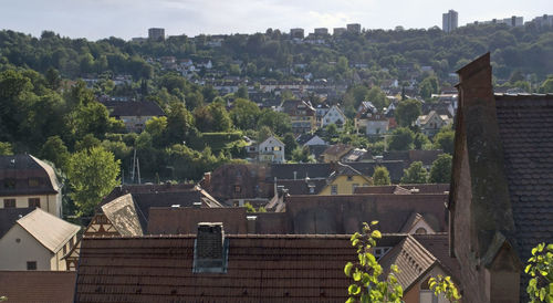 High angle view of townscape against sky