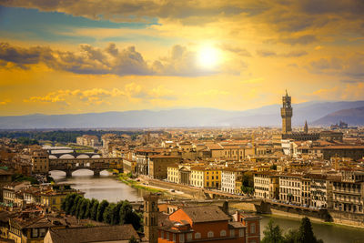 Beautiful panoramic view of florence at the sunset with clouds italian panorama of a city in tuscany