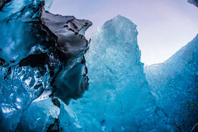 Close-up of frozen waterfall