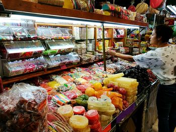 High angle view of food for sale in store