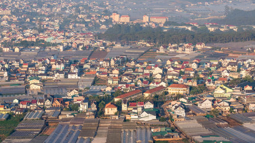 High angle view of buildings in city