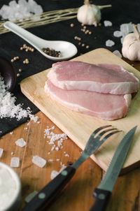 High angle view of food on cutting board