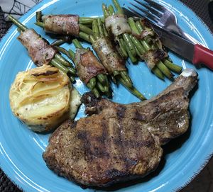 High angle view of food on table