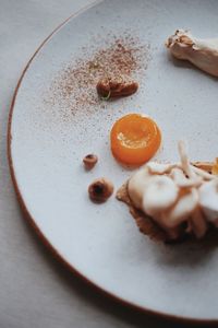 High angle view of breakfast on table