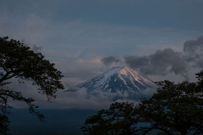 Scenic view of snowcapped mountain against cloudy sky