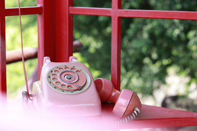 Close-up of telephone booth