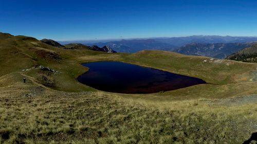 Scenic view of landscape against clear blue sky