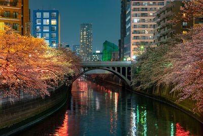 Bridge over river amidst buildings in city