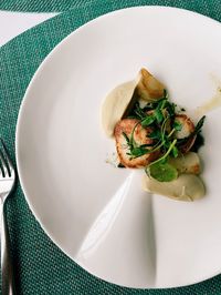 High angle view of food served in plate