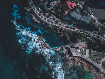 High angle view of swimming pool in city