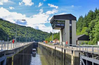 Bridge over river against sky