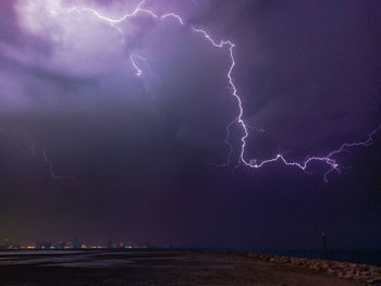 Lightning in sky at night