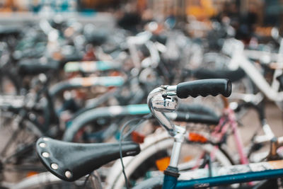 Close-up of bicycle parked on street