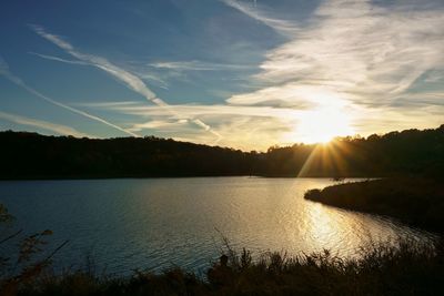 Scenic view of lake against sky during sunset