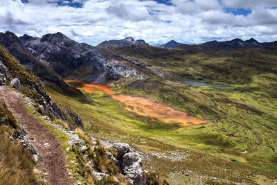 Scenic view of landscape and mountains against sky